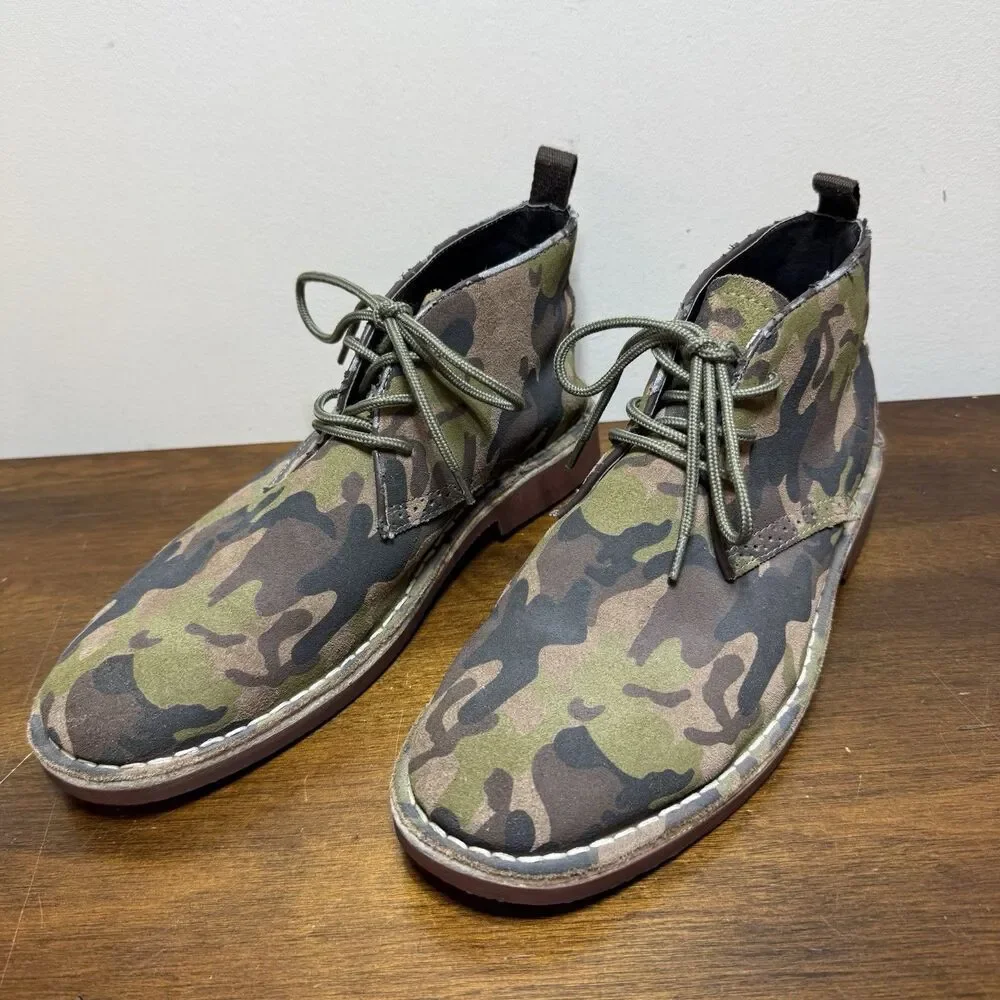 Men's GRAY Saks Fifth Avenue Suede Lace Up Camo Dress Boots Size 8M